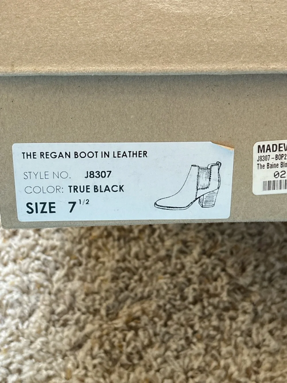 Madewell The Reagan Boot in Leather Sz 7.5 True Black #J8307